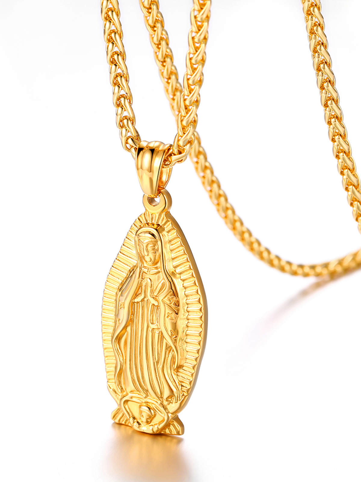 Virgin Mary Pendant Lady of Guadalupe Necklace in 18K Gold Plated