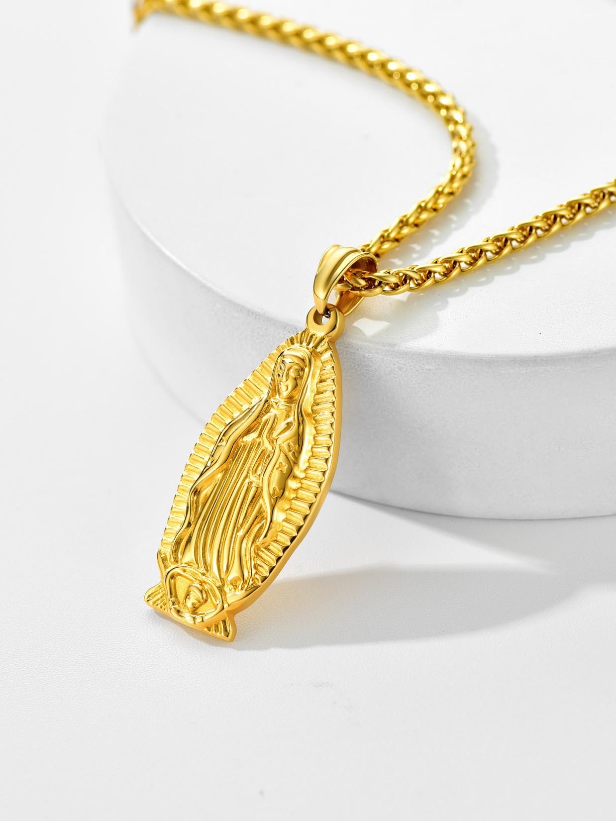 Virgin Mary Pendant Lady of Guadalupe Necklace in 18K Gold Plated