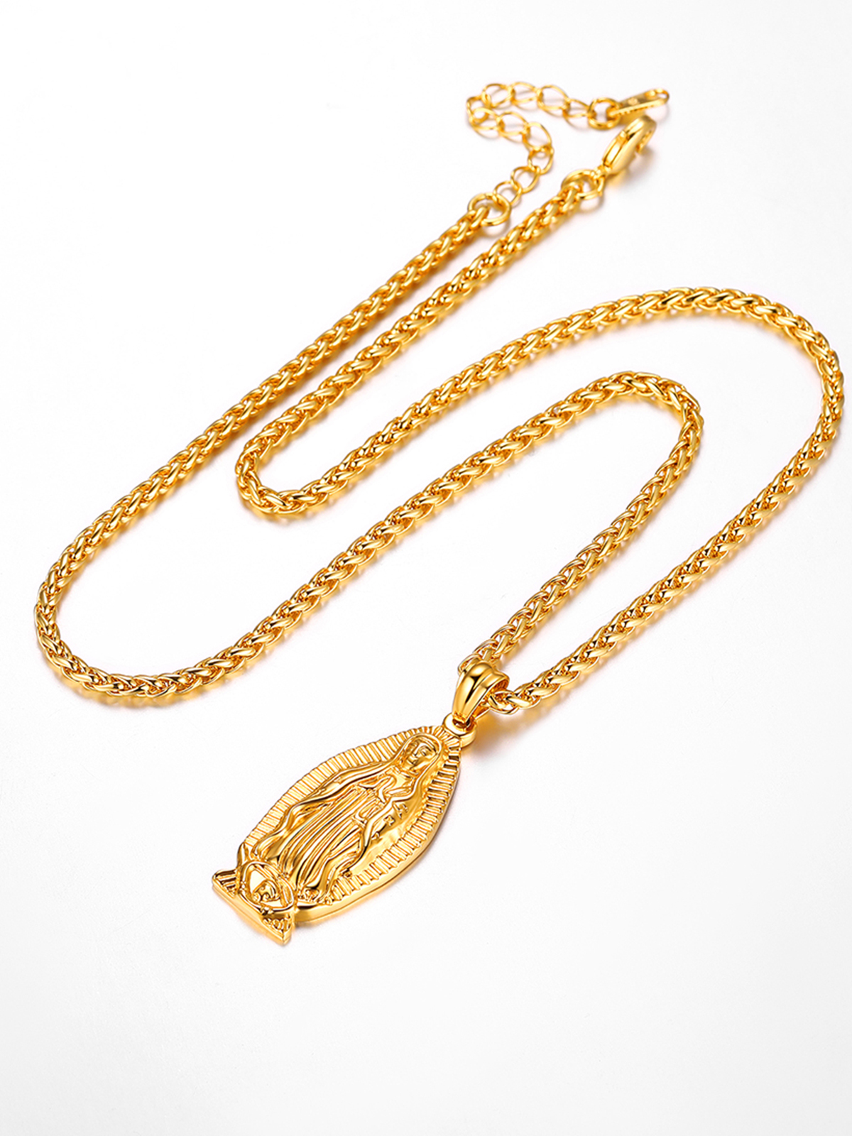 Virgin Mary Pendant Lady of Guadalupe Necklace in 18K Gold Plated