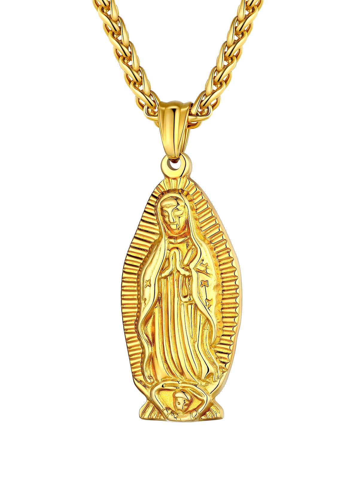 Virgin Mary Pendant Lady of Guadalupe Necklace in 18K Gold Plated