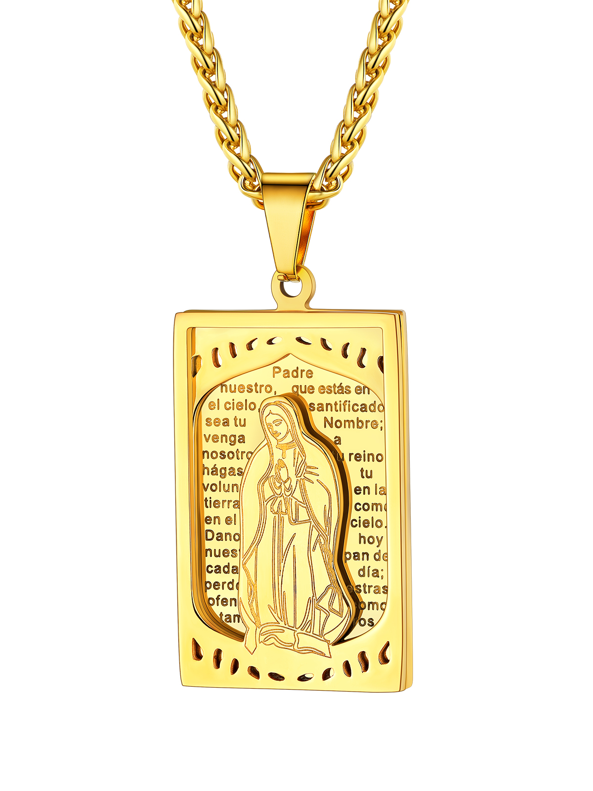 Virgin Mary Pendant Catholic Necklace in 18K Gold Plated
