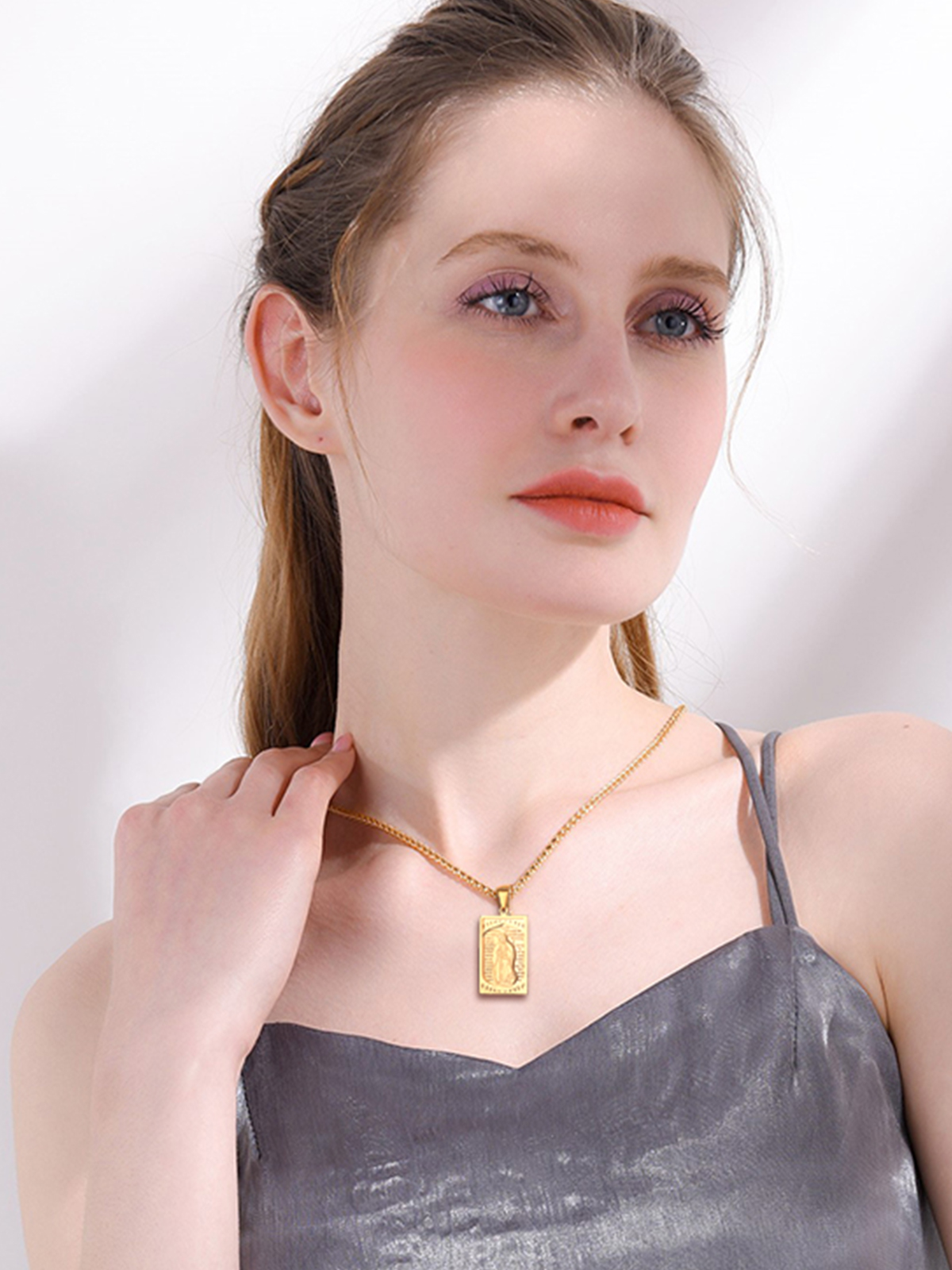 Virgin Mary Pendant Catholic Necklace in 18K Gold Plated