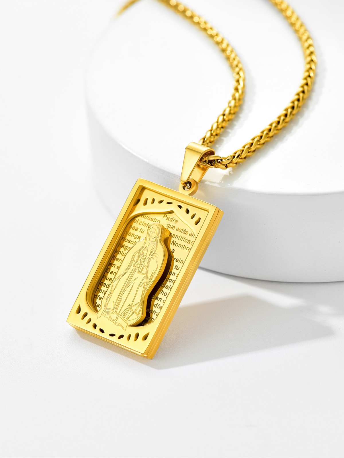 Virgin Mary Pendant Catholic Necklace in 18K Gold Plated