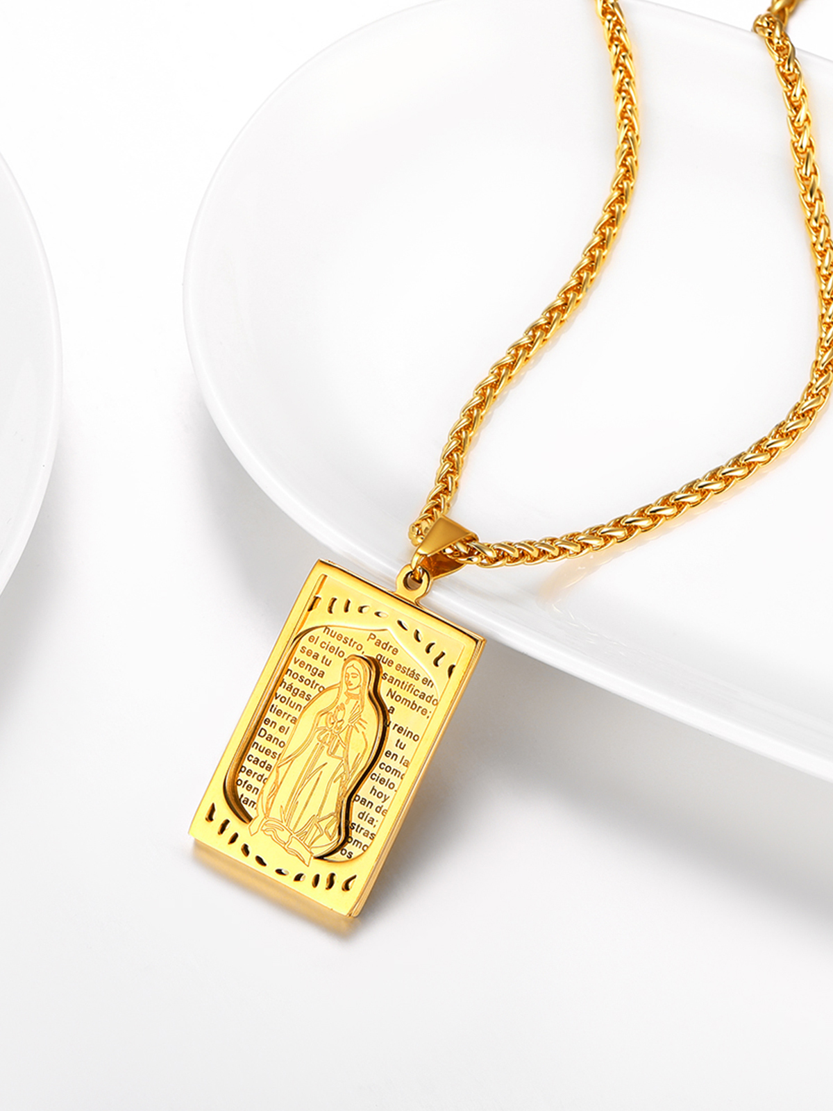 Virgin Mary Pendant Catholic Necklace in 18K Gold Plated