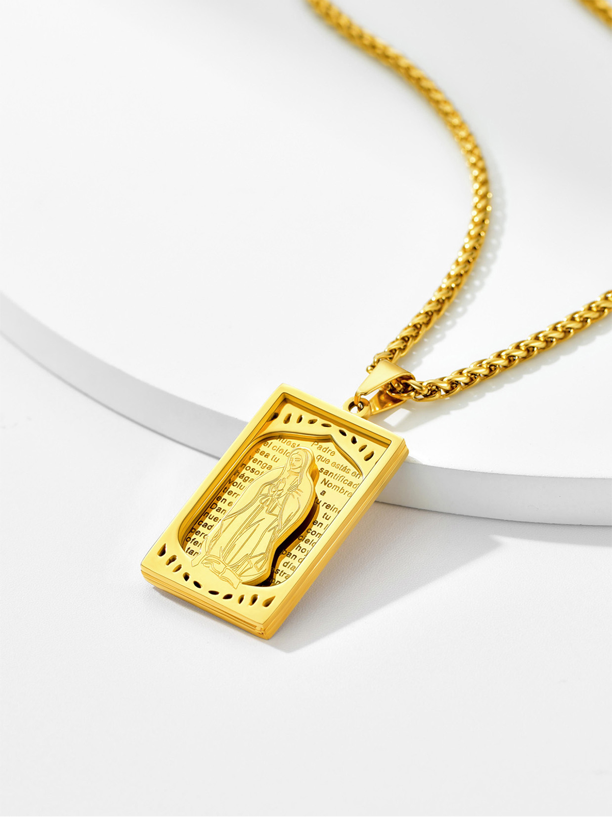 Virgin Mary Pendant Catholic Necklace in 18K Gold Plated
