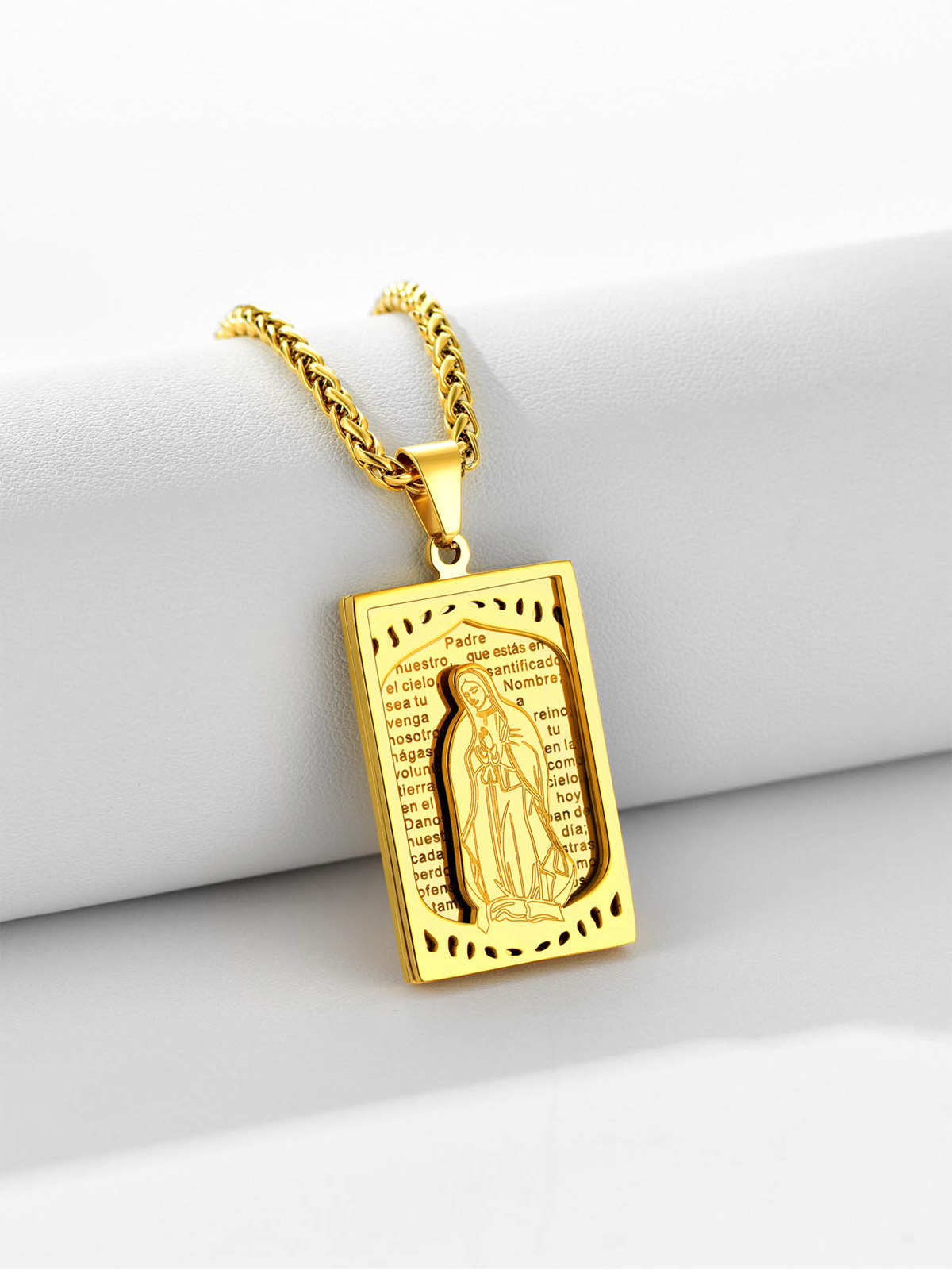 Virgin Mary Pendant Catholic Necklace in 18K Gold Plated