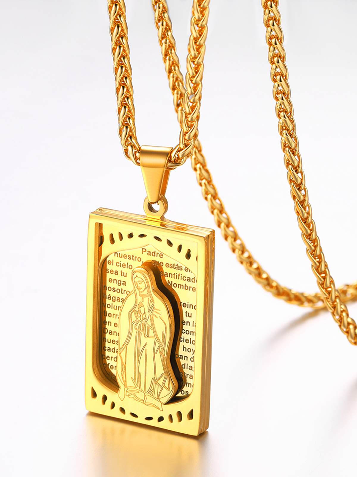 Virgin Mary Pendant Catholic Necklace in 18K Gold Plated