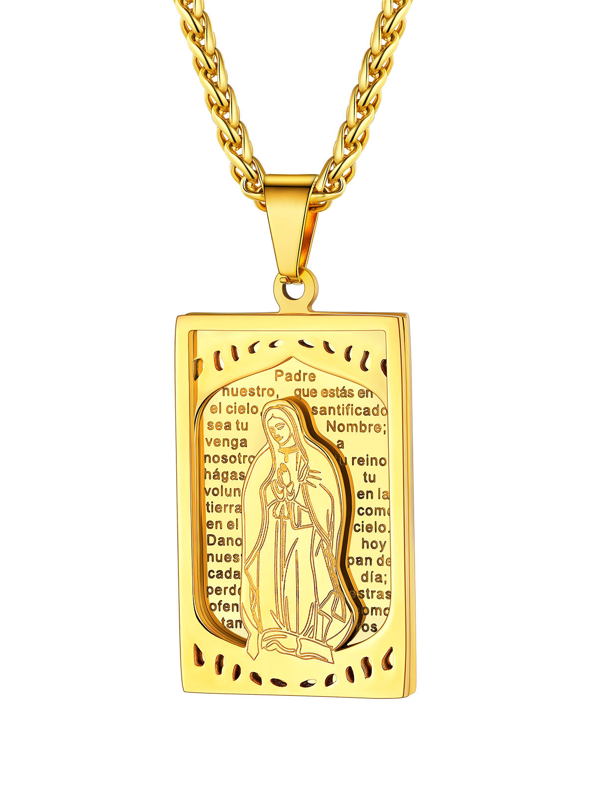 Virgin Mary Pendant Catholic Necklace in 18K Gold Plated