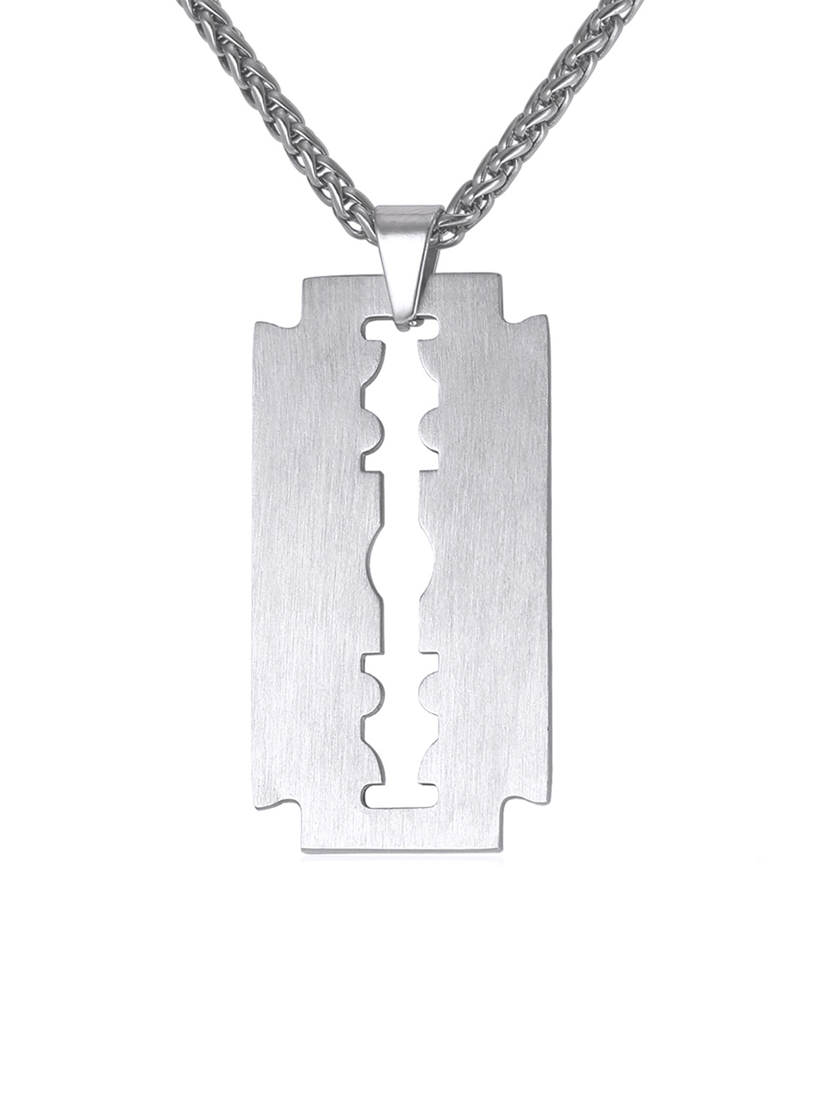 Razor Blade Pendant Punk Necklace in Stainless
