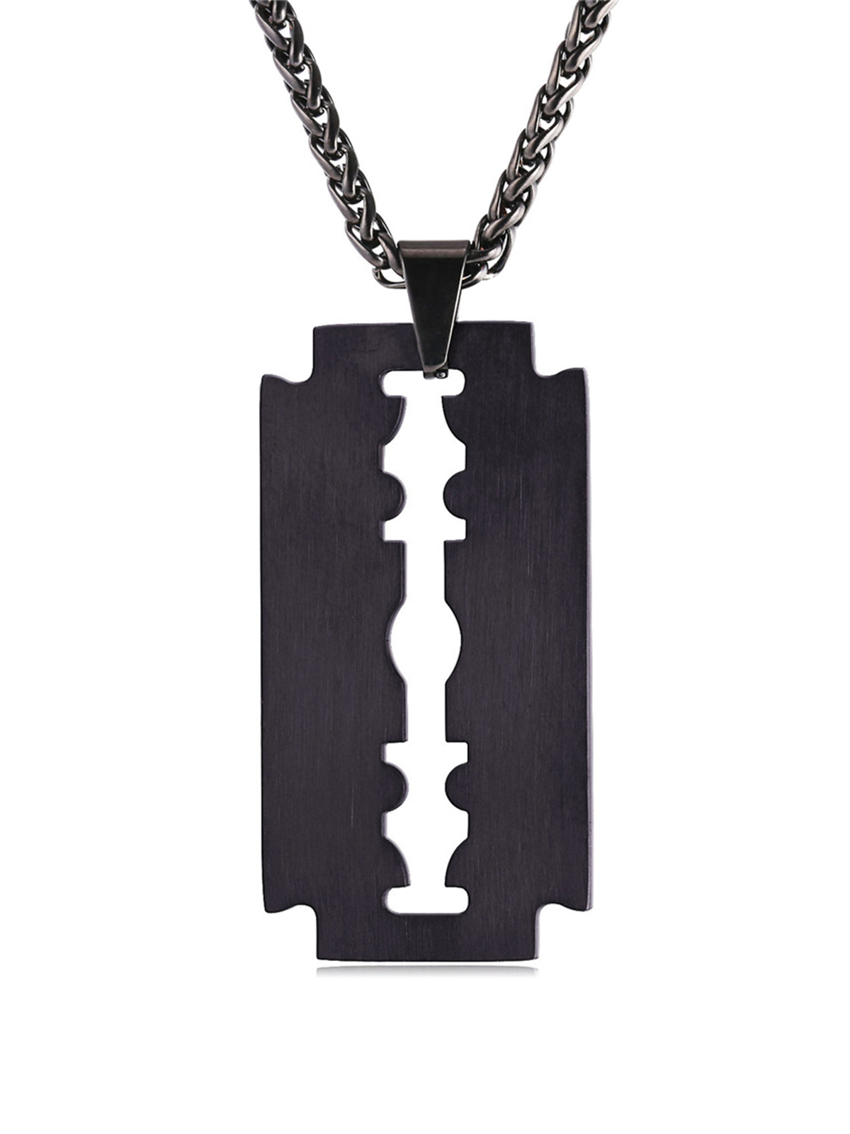 Razor Blade Pendant Punk Necklace in Black
