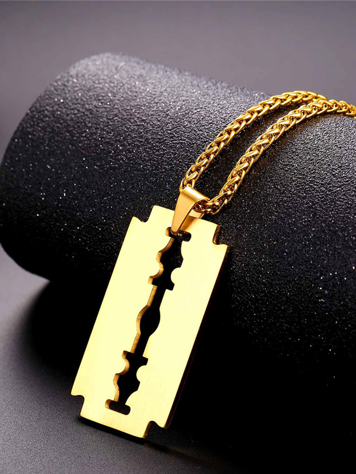 Razor Blade Pendant Punk Necklace in 18K Gold