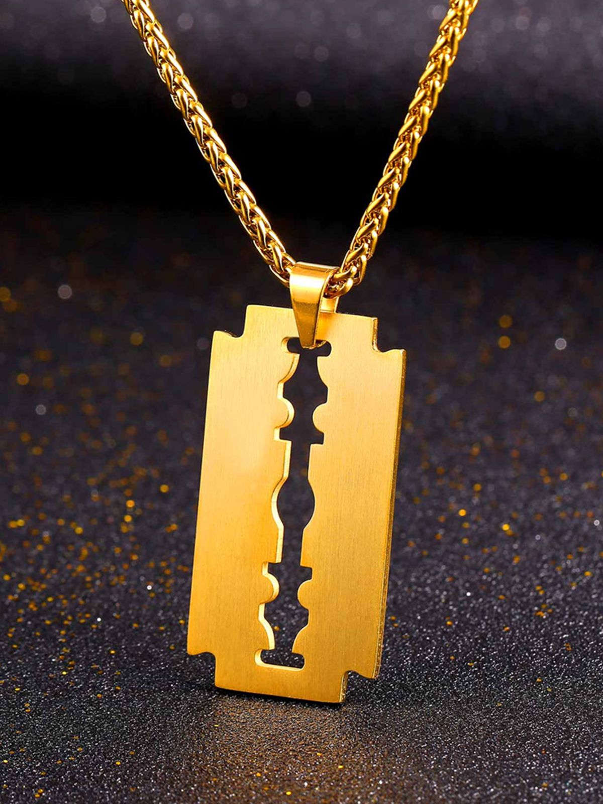 Razor Blade Pendant Punk Necklace in 18K Gold