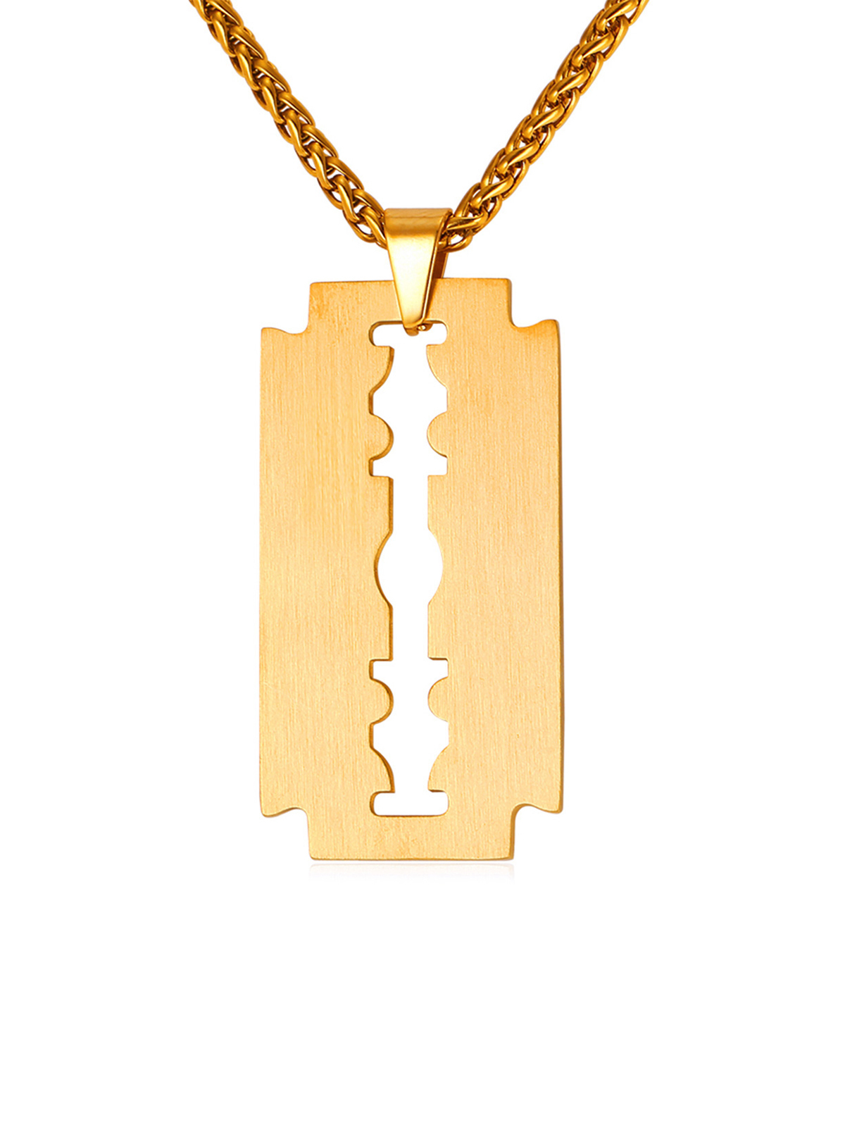 Razor Blade Pendant Punk Necklace in 18K Gold