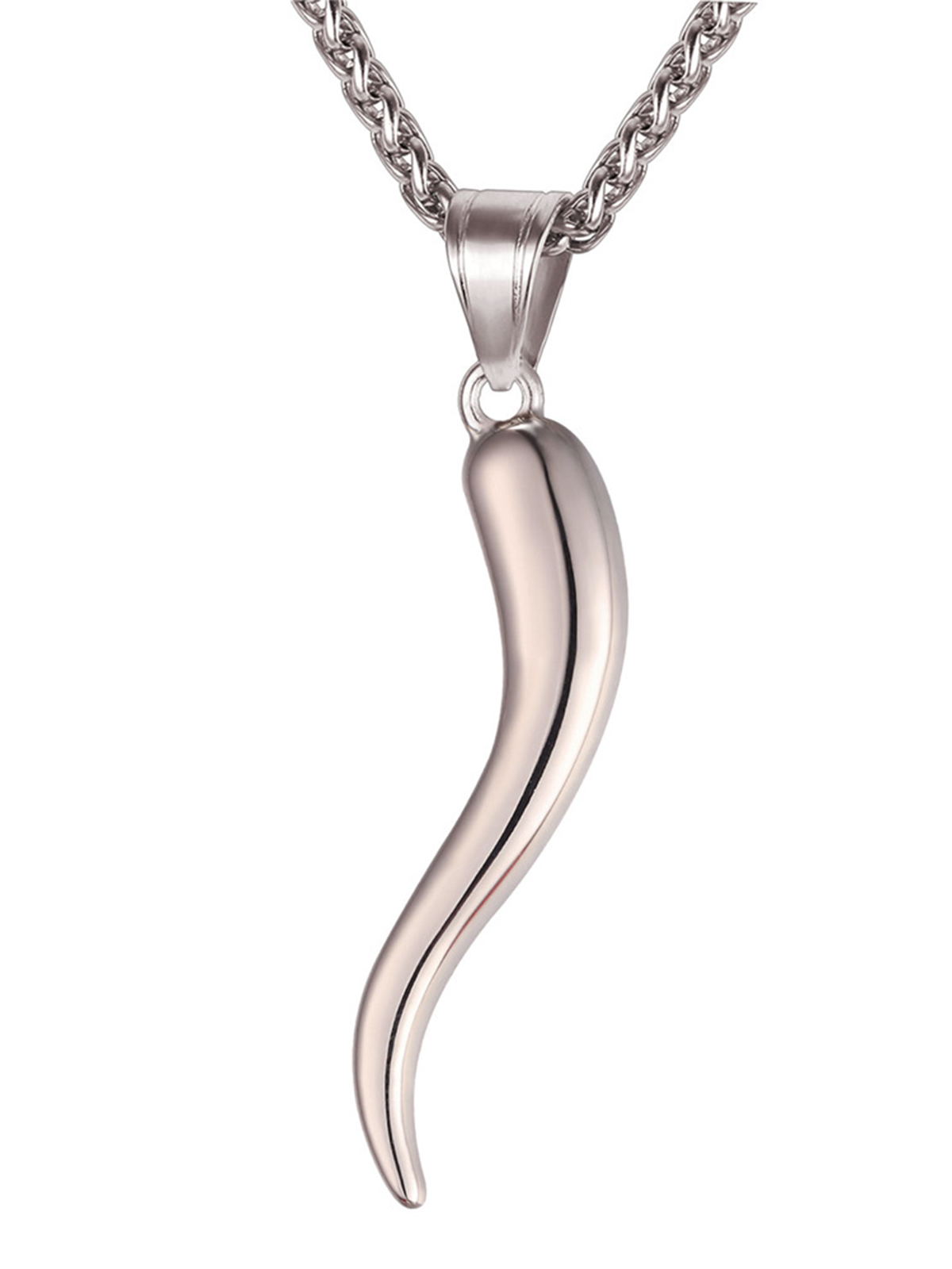 Italian Horn Pendant Cornicello Necklace in Stainless