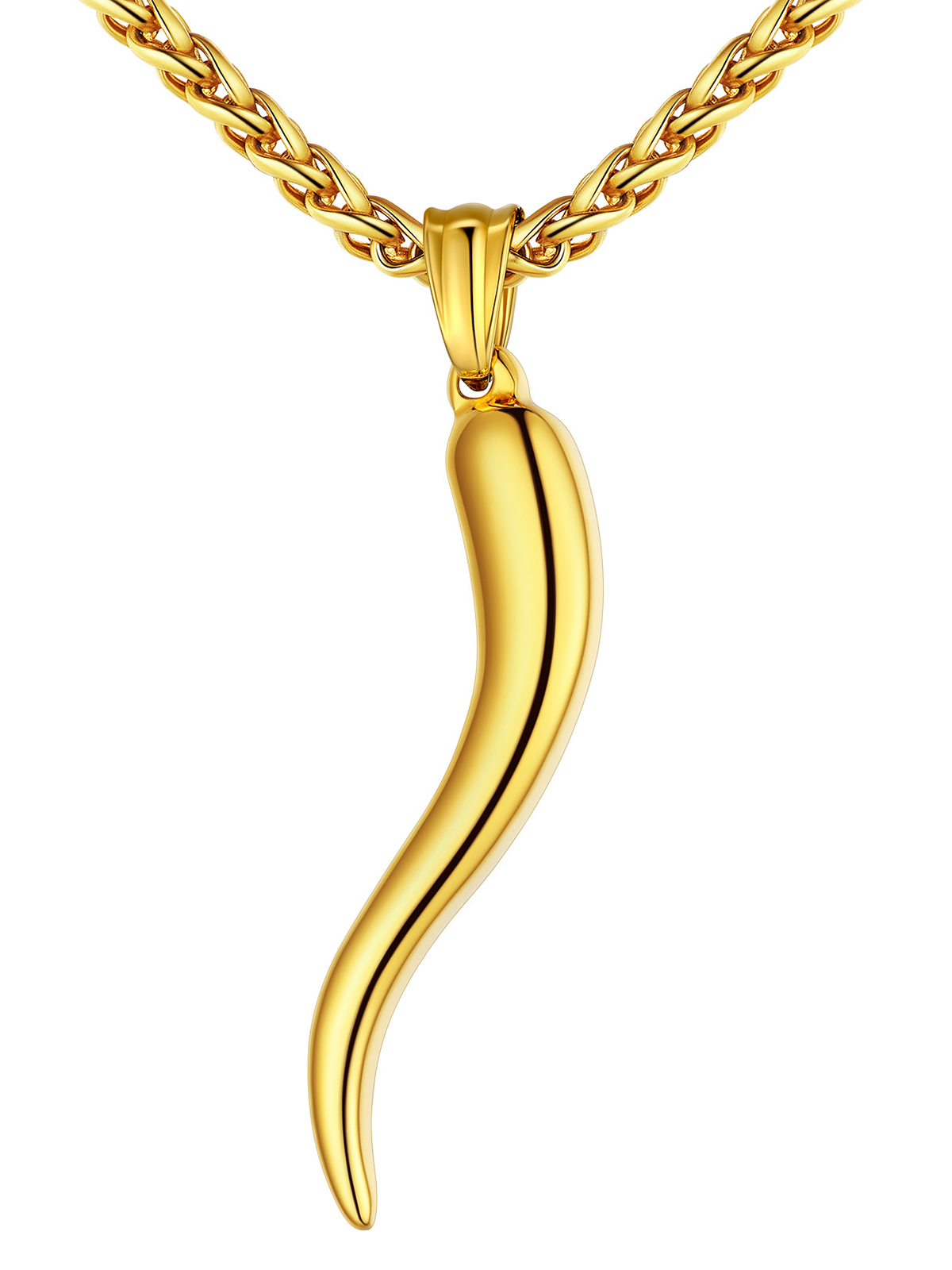 Italian Horn Pendant Cornicello Necklace in 18K Gold
