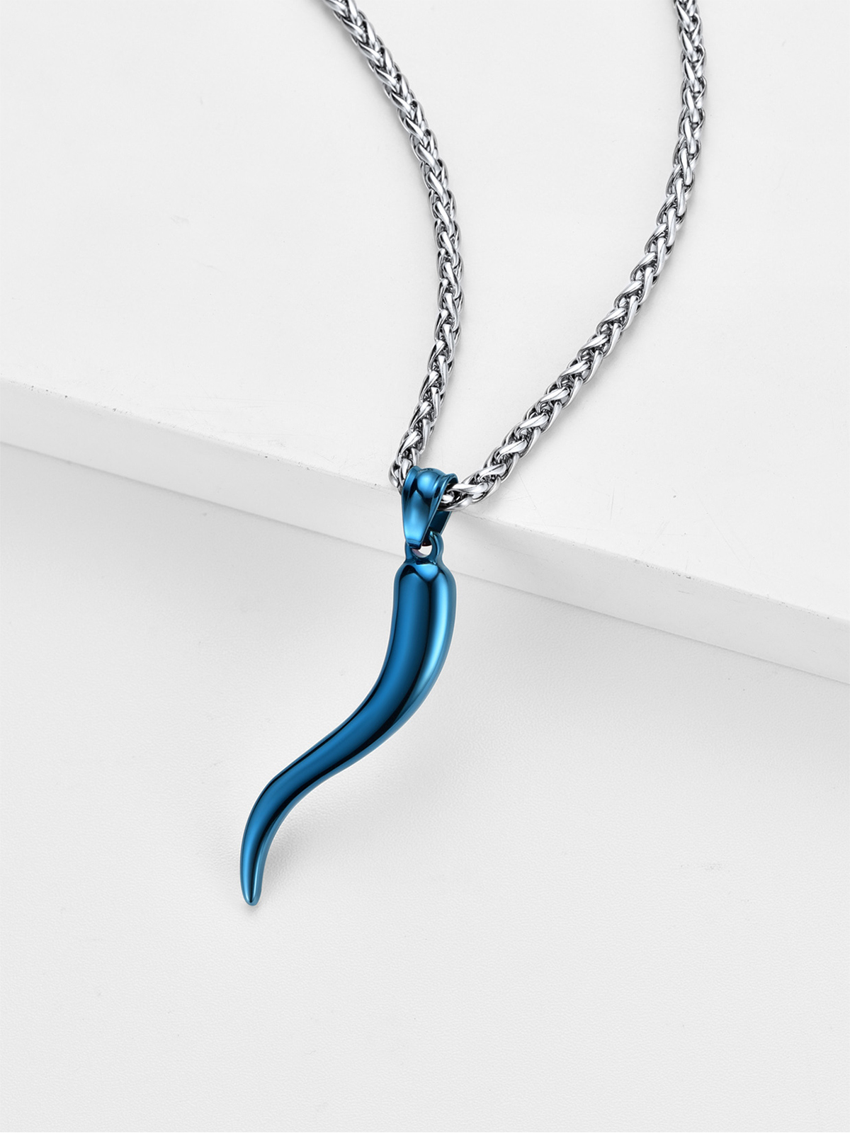 Italian Horn Pendant Cornicello Necklace in Blue