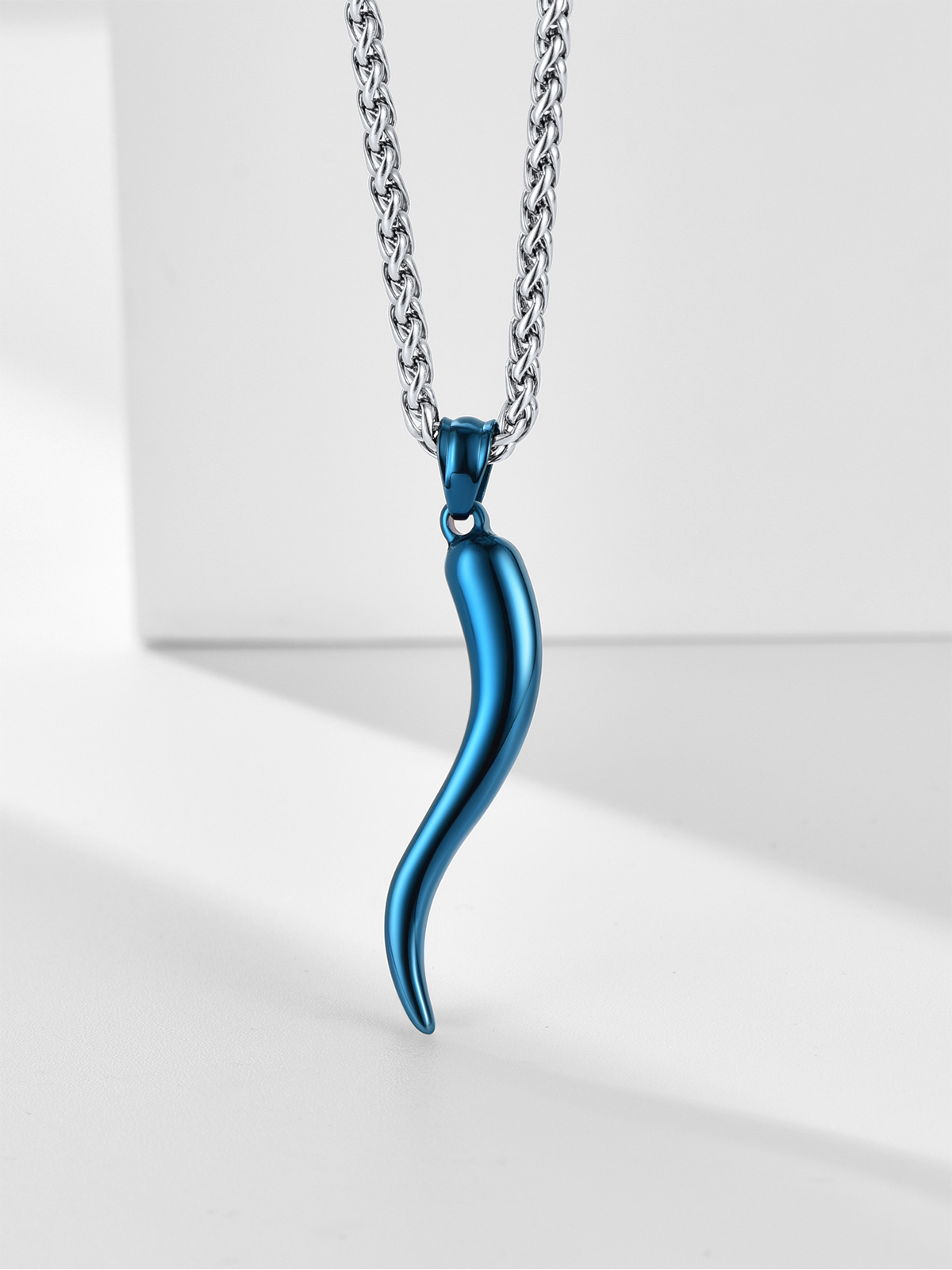 Italian Horn Pendant Cornicello Necklace in Blue
