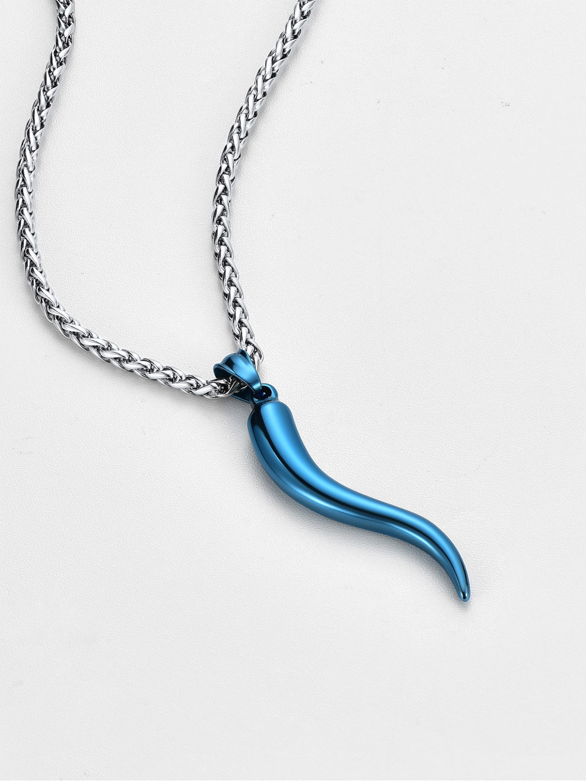 Italian Horn Pendant Cornicello Necklace in Blue