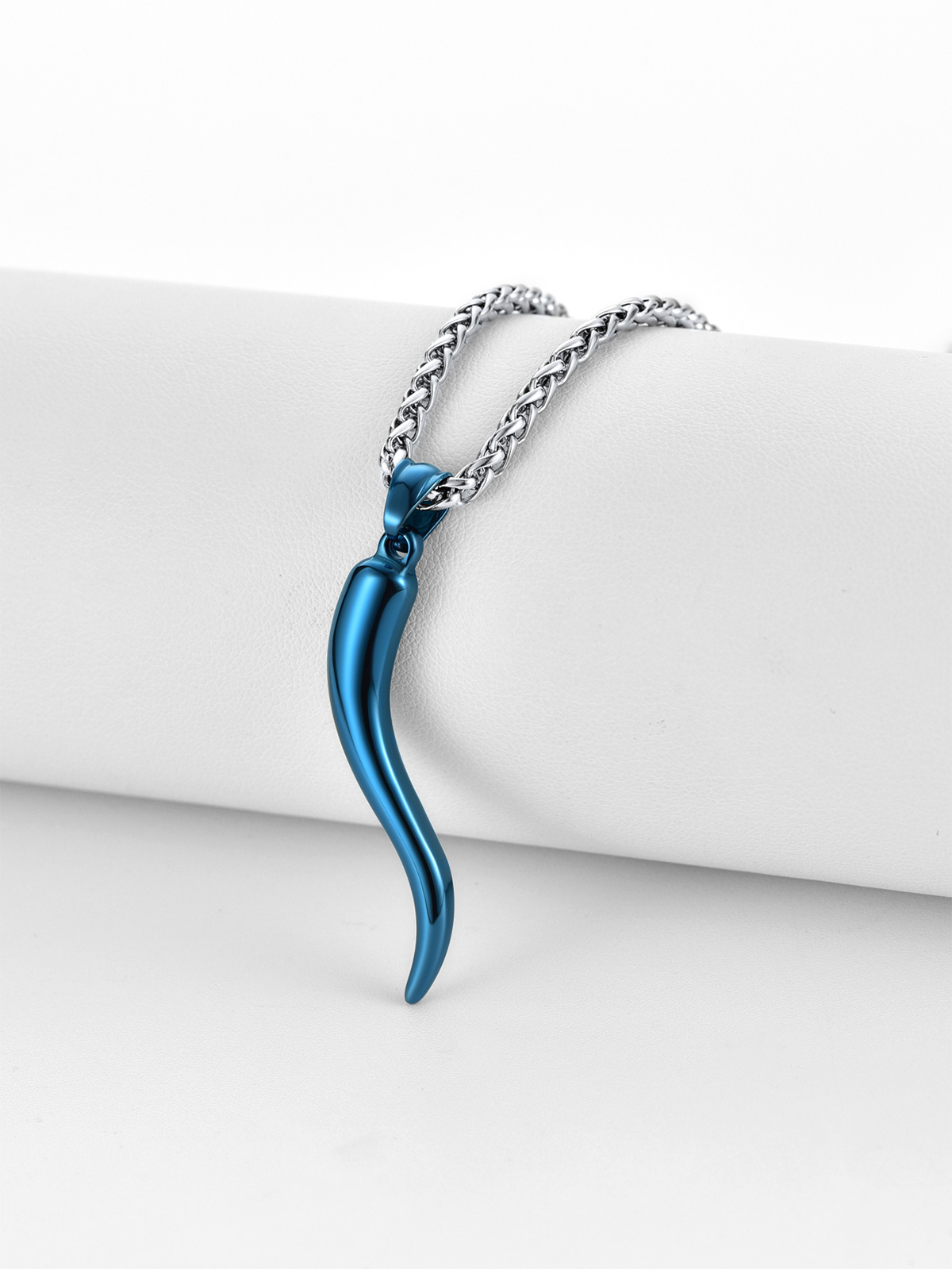 Italian Horn Pendant Cornicello Necklace in Blue