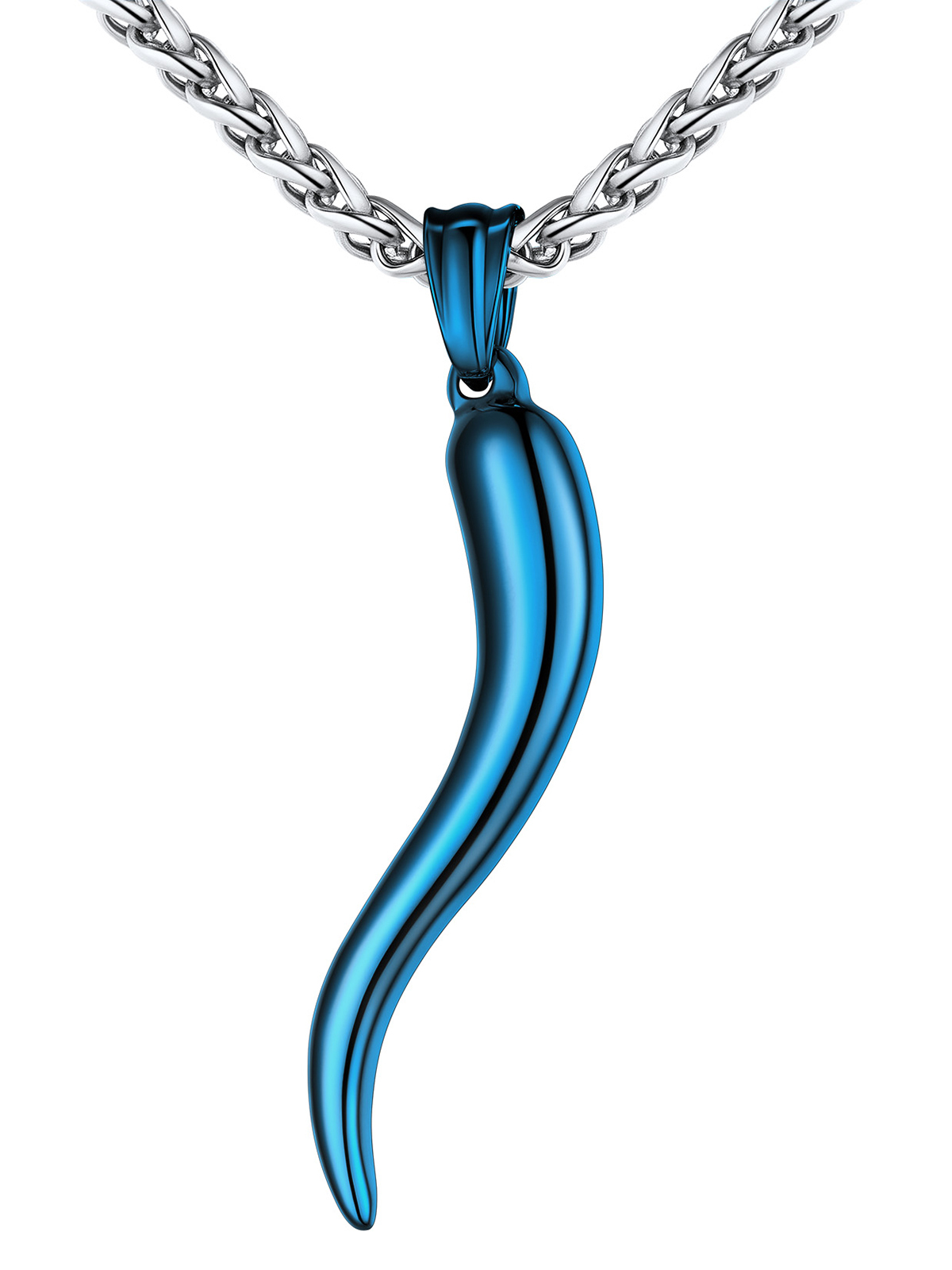 Italian Horn Pendant Cornicello Necklace in Blue
