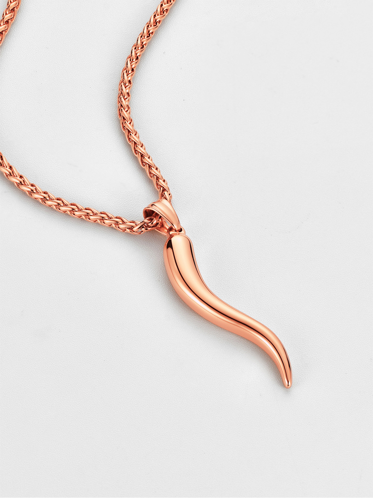 Italian Horn Pendant Cornicello Necklace in Rose Gold