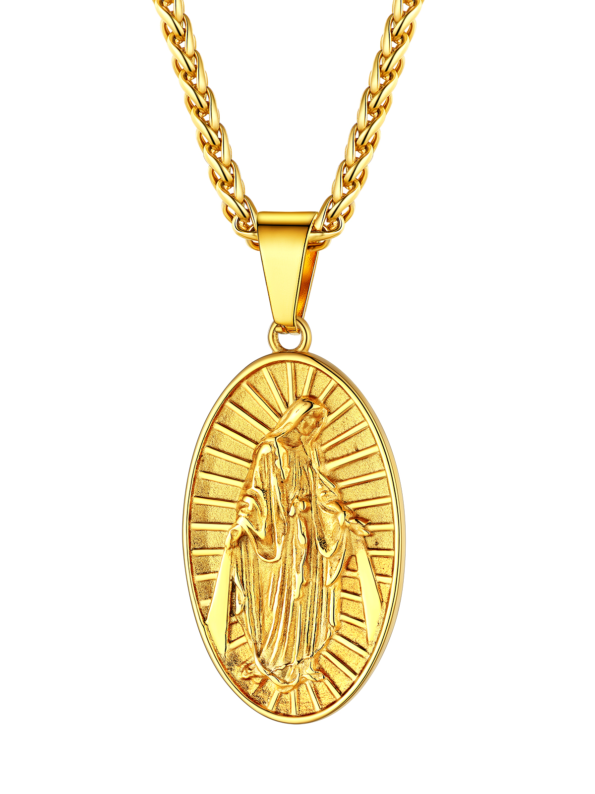 Virgin Mary Pendant Oval Medallion Necklace in 18K Gold Plated