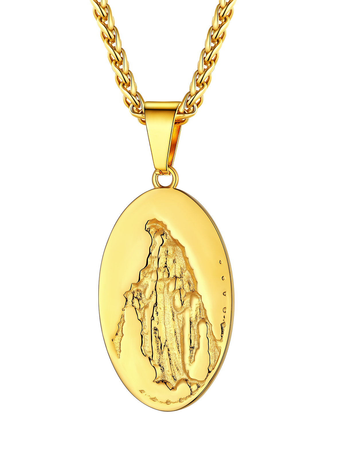 Virgin Mary Pendant Oval Medallion Necklace in 18K Gold Plated