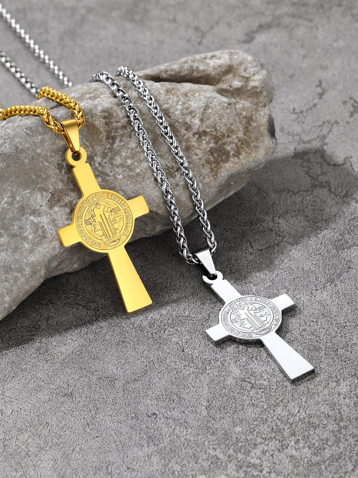 Saint Benedict Pendant Medal Cross Necklace in Stainless