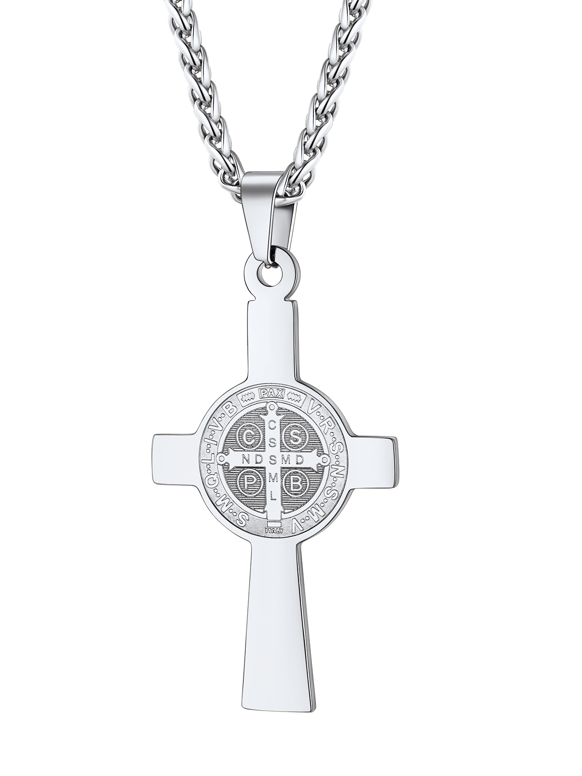 Saint Benedict Pendant Medal Cross Necklace in Stainless