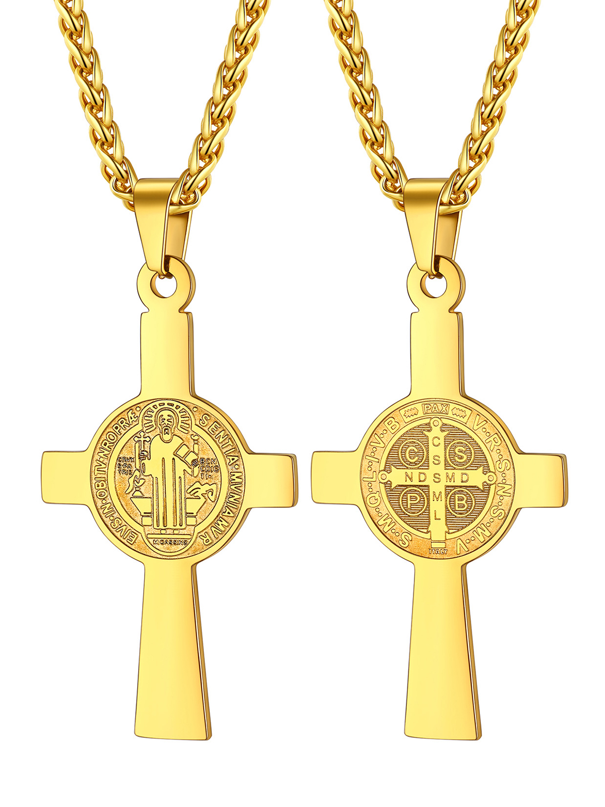 Saint Benedict Pendant Medal Cross Necklace in 18K Gold Plated