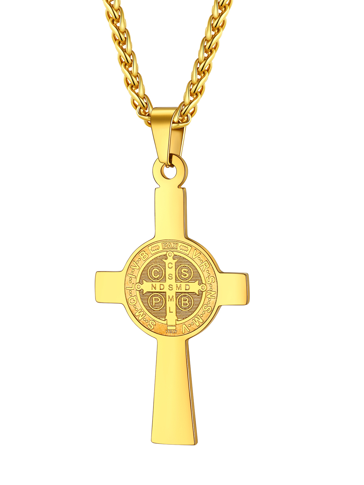 Saint Benedict Pendant Medal Cross Necklace in 18K Gold Plated