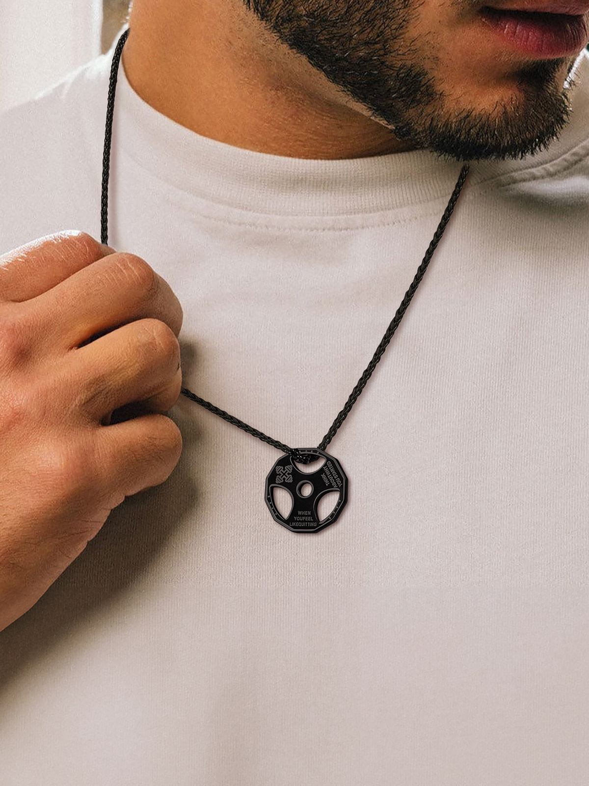 Fitness Dumbbell Pendant Necklace in Black