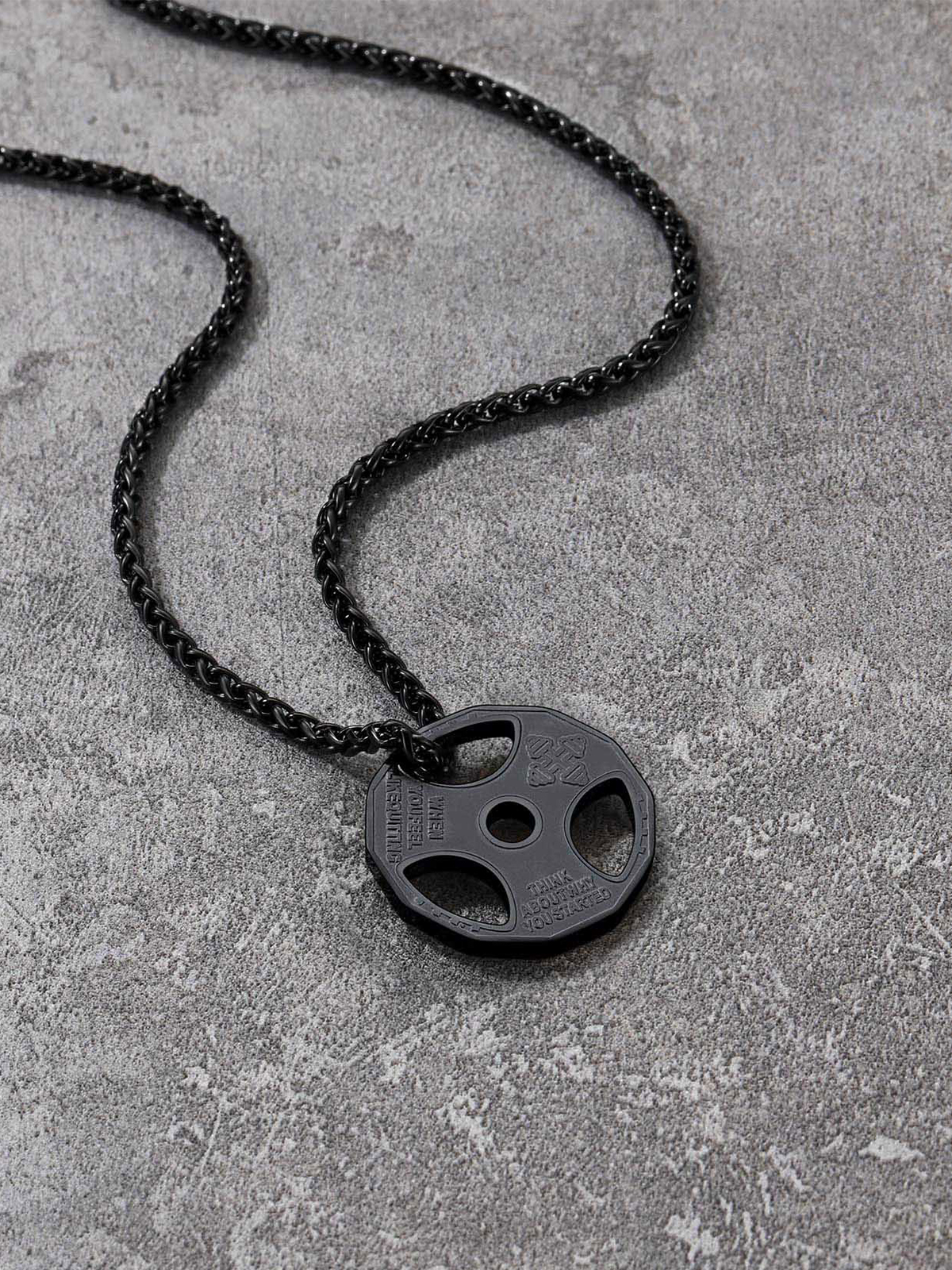 Fitness Dumbbell Pendant Necklace in Black