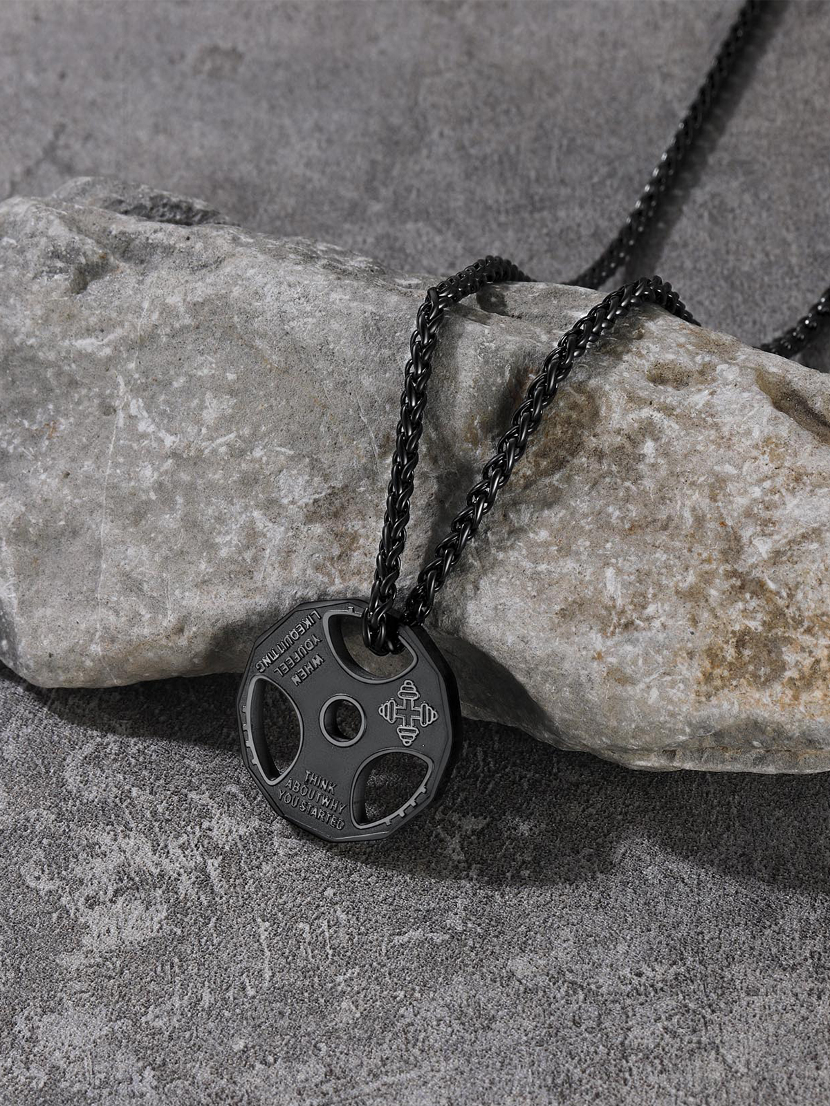 Fitness Dumbbell Pendant Necklace in Black