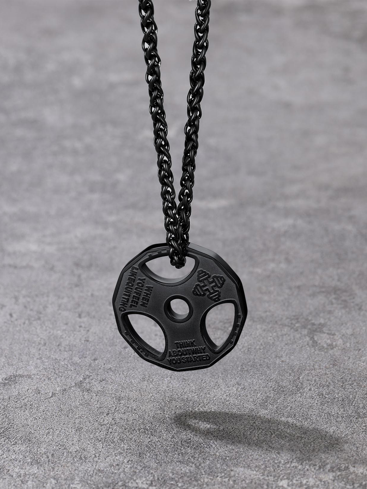 Fitness Dumbbell Pendant Necklace in Black