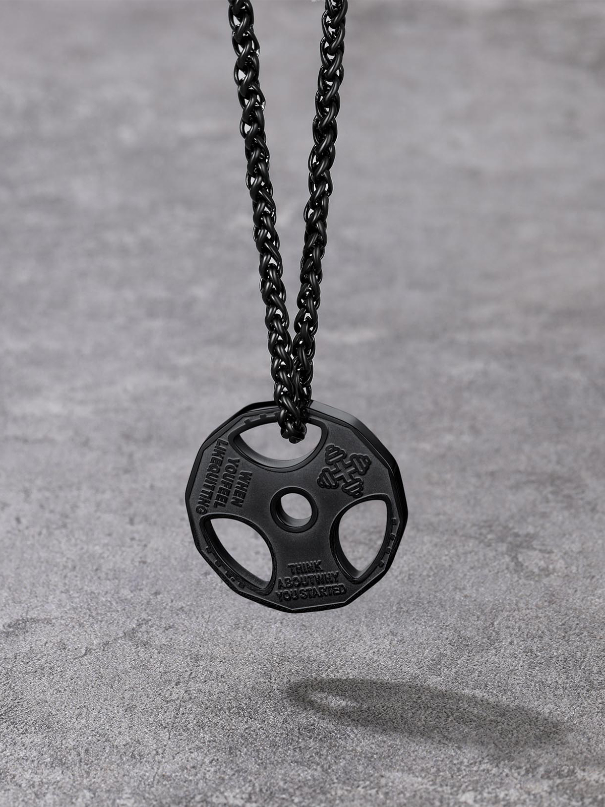 Fitness Dumbbell Pendant Necklace in Black