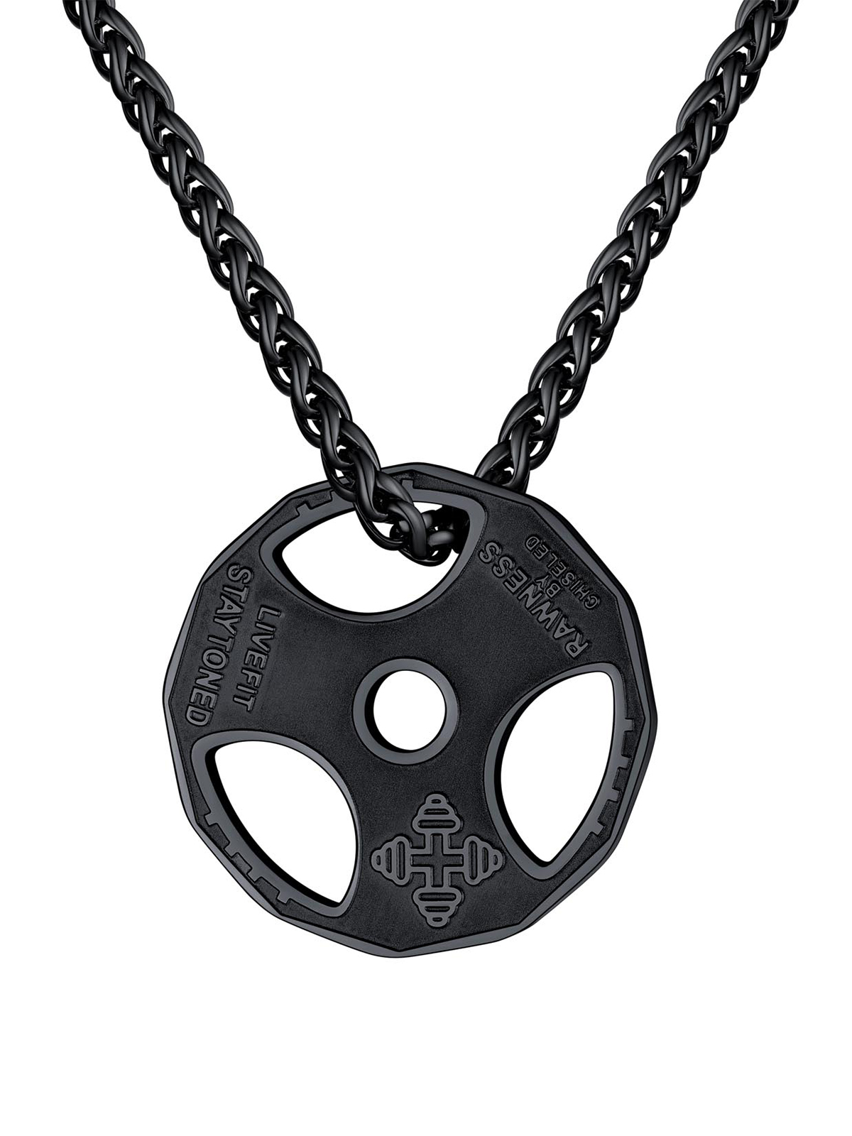 Fitness Dumbbell Pendant Necklace in Black