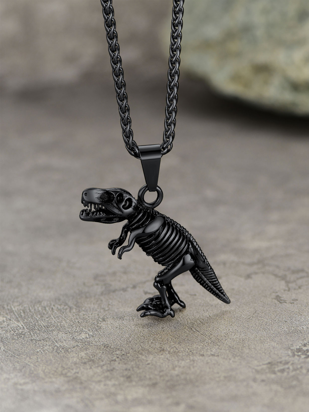 Dinosaur Pendant Animal Necklace in Black Plated