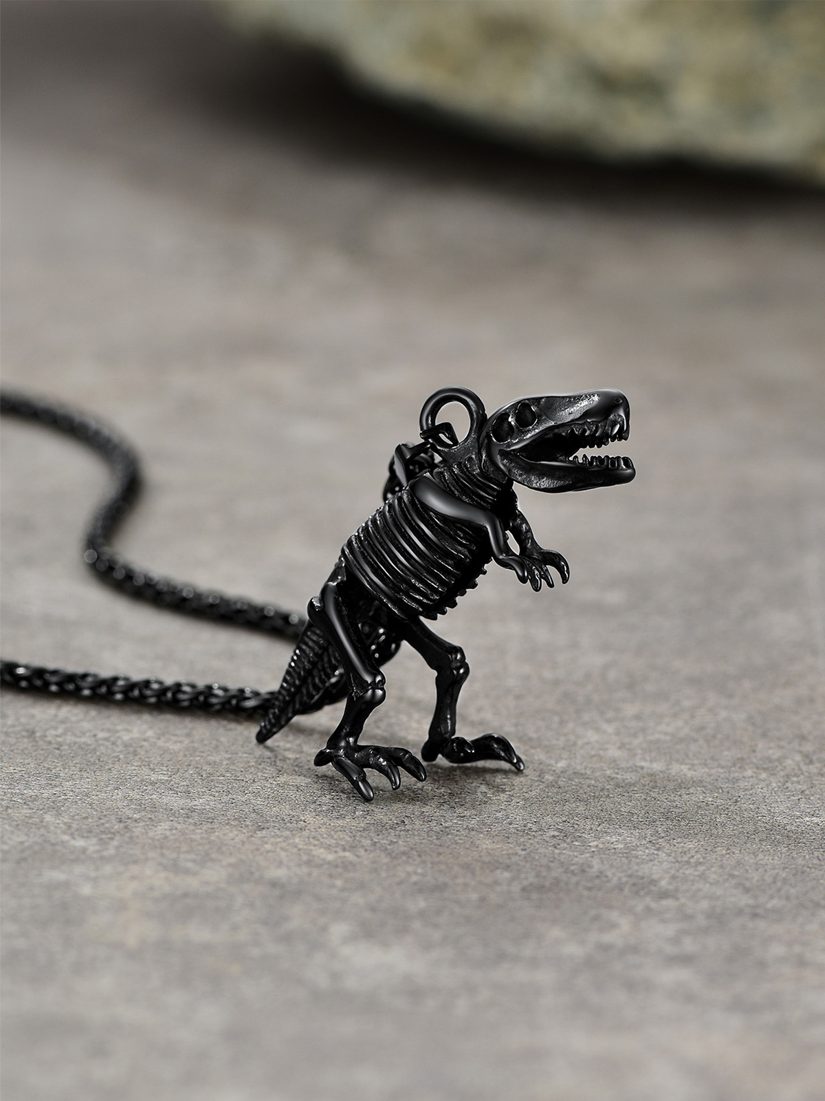 Dinosaur Pendant Animal Necklace in Black Plated