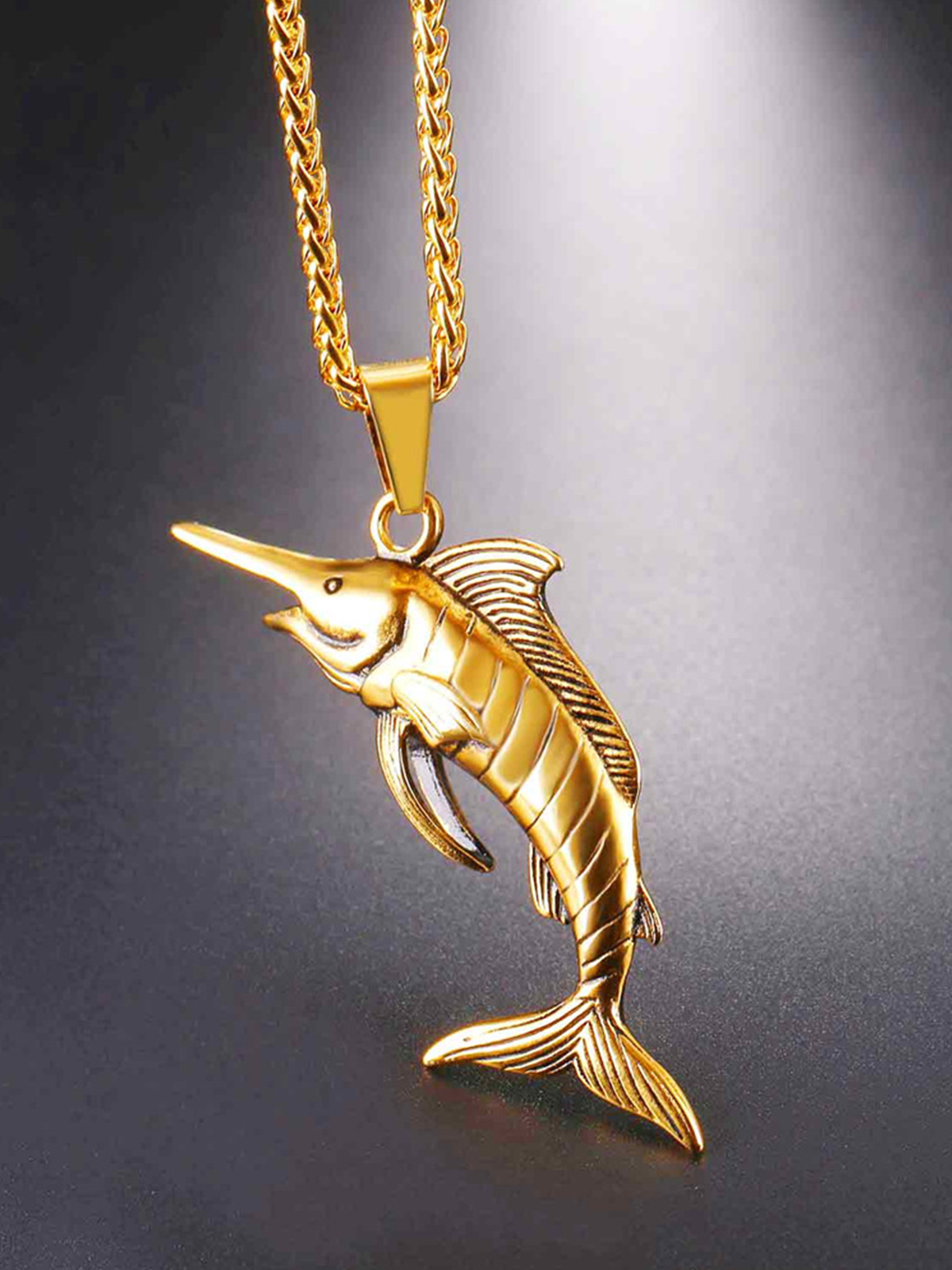 Swordfish Pendant Animal Jewelry in 18K Gold