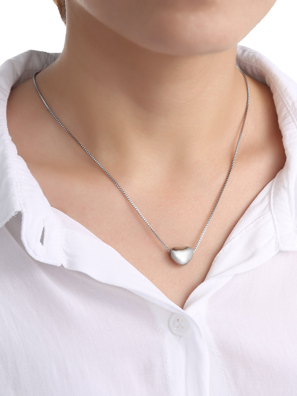 Tiny Heart Pendant Box Chain Necklace in Stainless