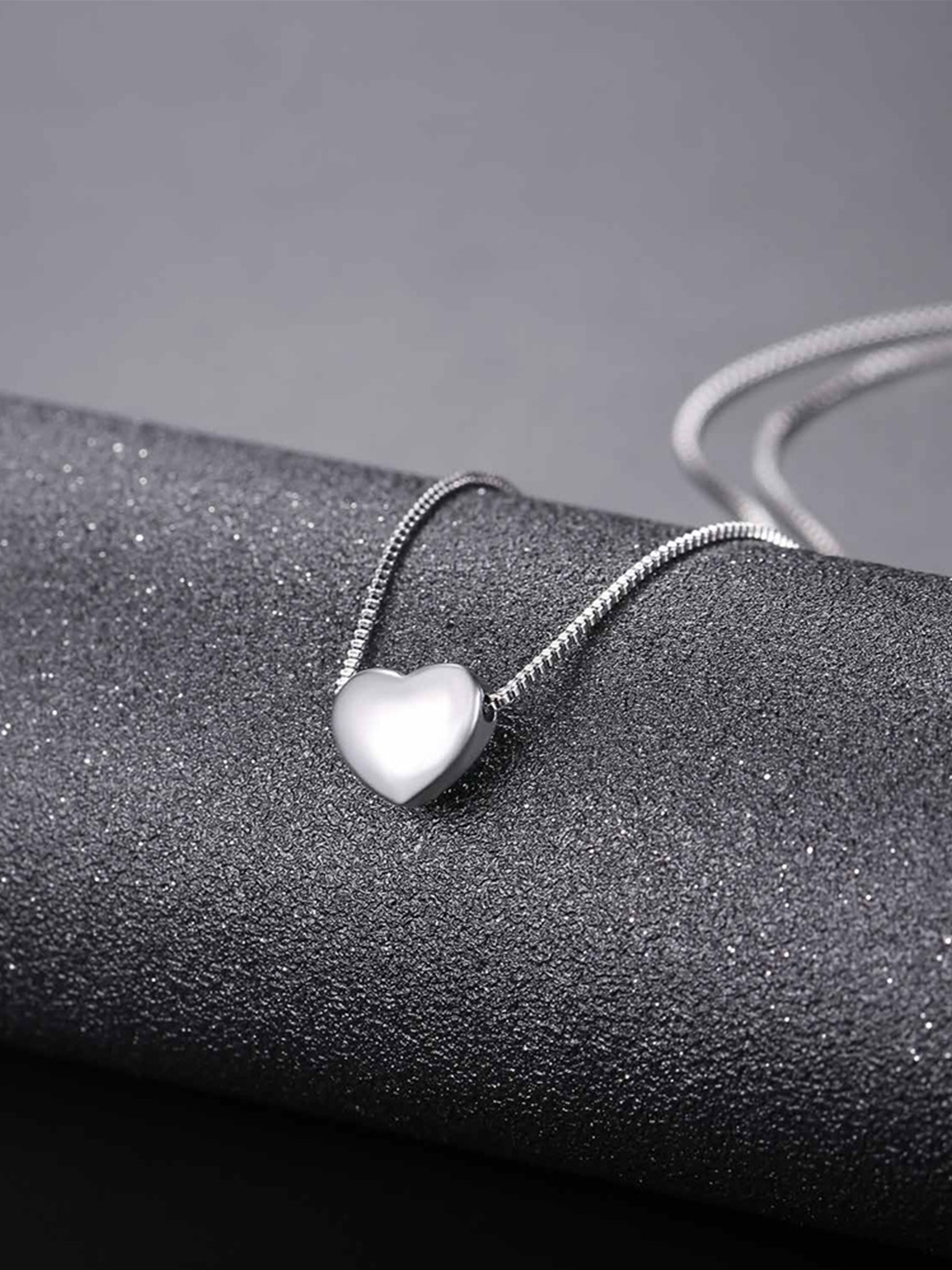 Tiny Heart Pendant Box Chain Necklace in Stainless