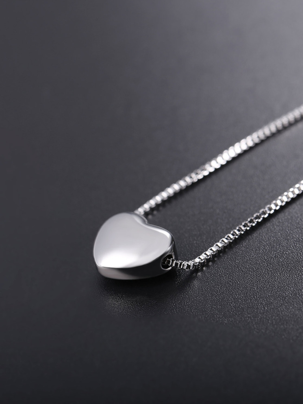 Tiny Heart Pendant Box Chain Necklace in Stainless