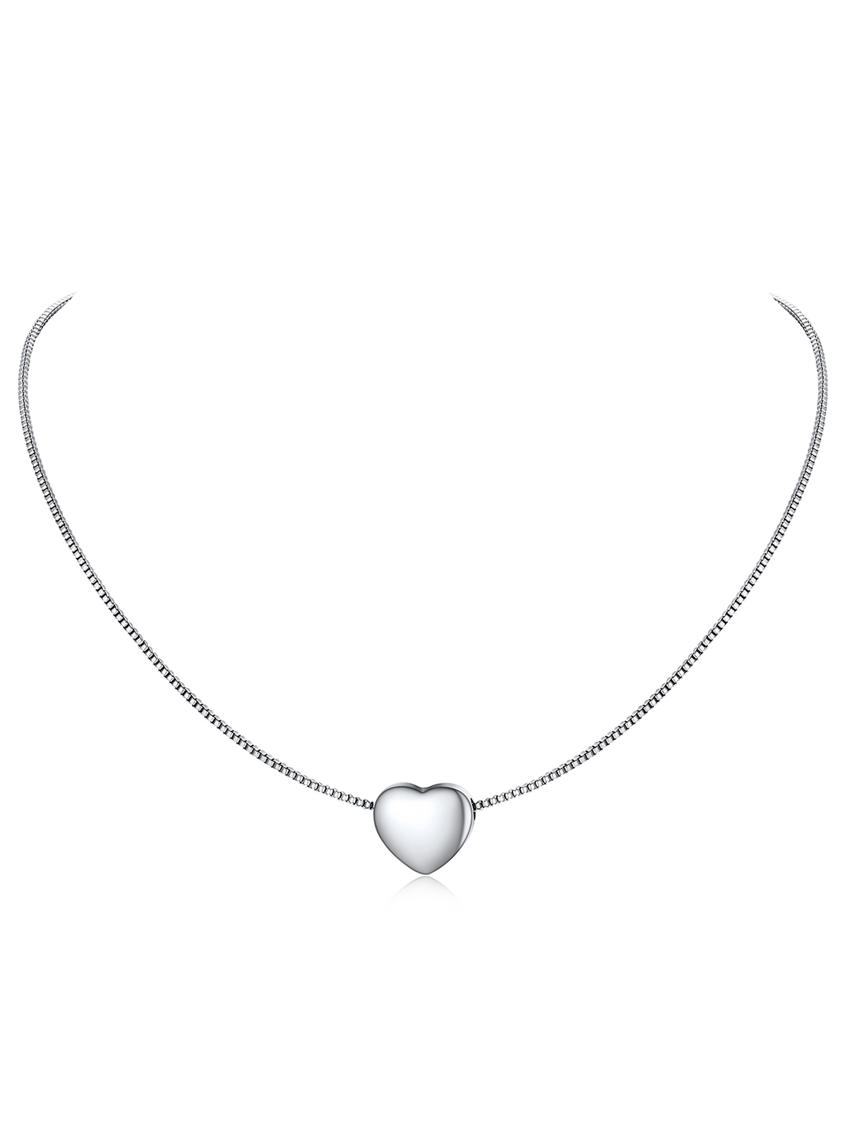 Tiny Heart Pendant Box Chain Necklace in Stainless