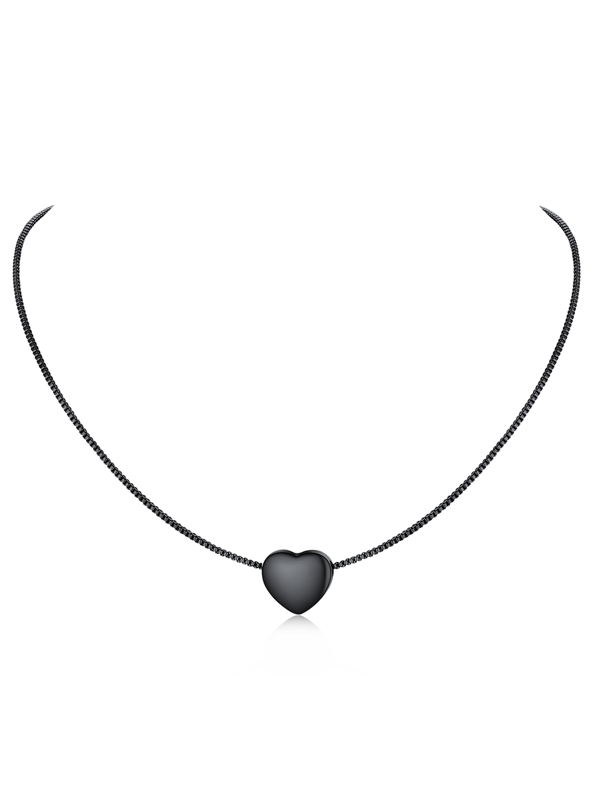 Tiny Heart Pendant Box Chain Necklace in Black Plated