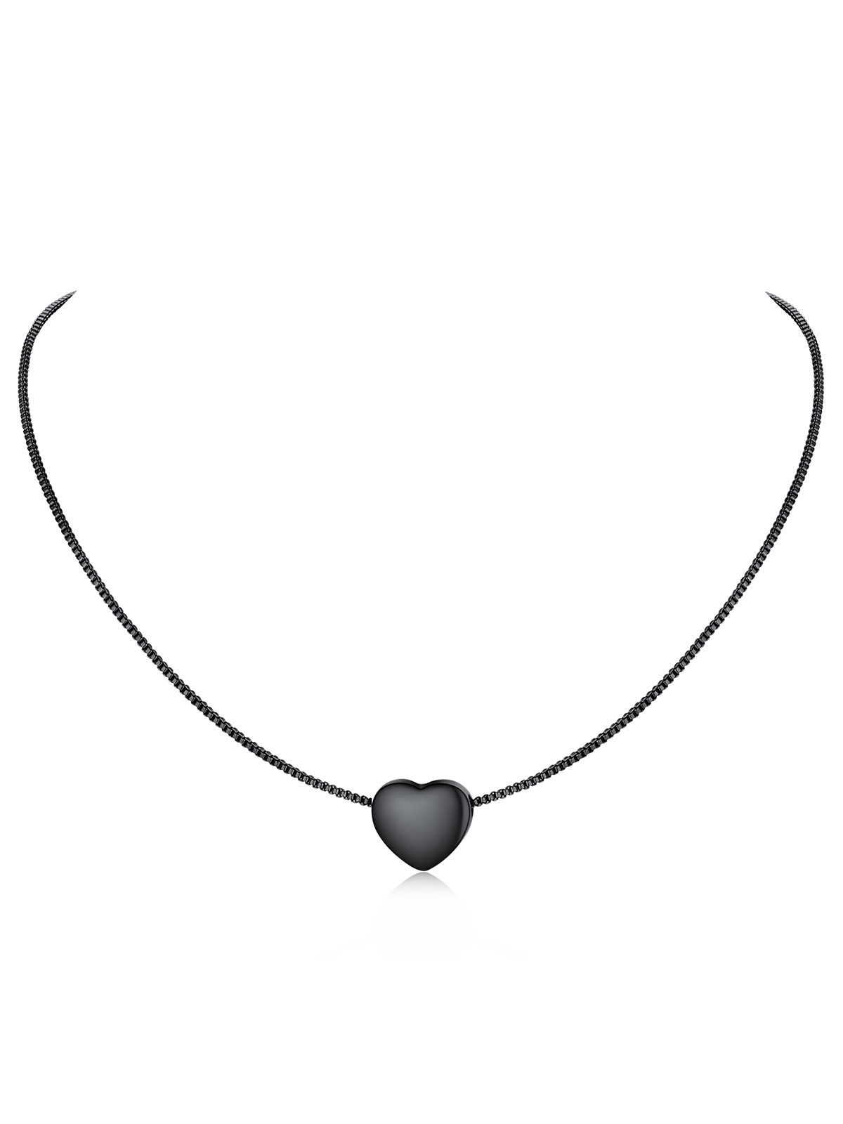 Tiny Heart Pendant Box Chain Necklace in Black Plated