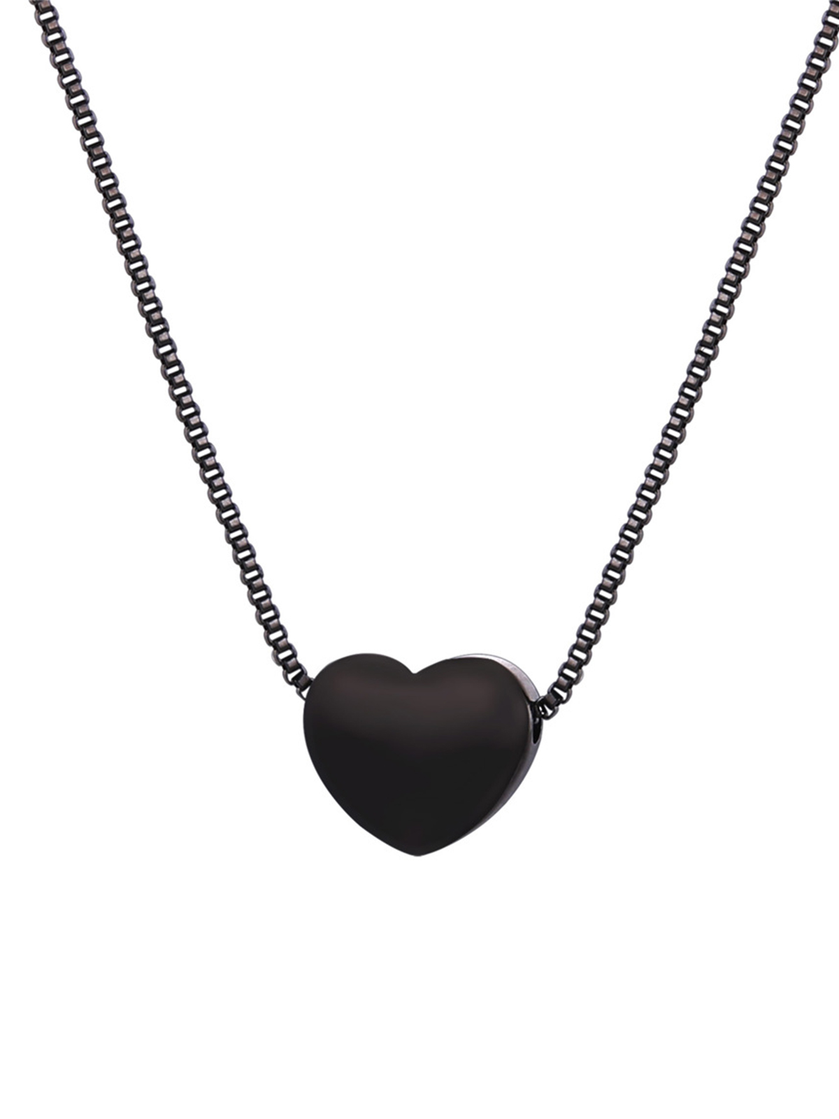 Tiny Heart Pendant Box Chain Necklace in Black Plated