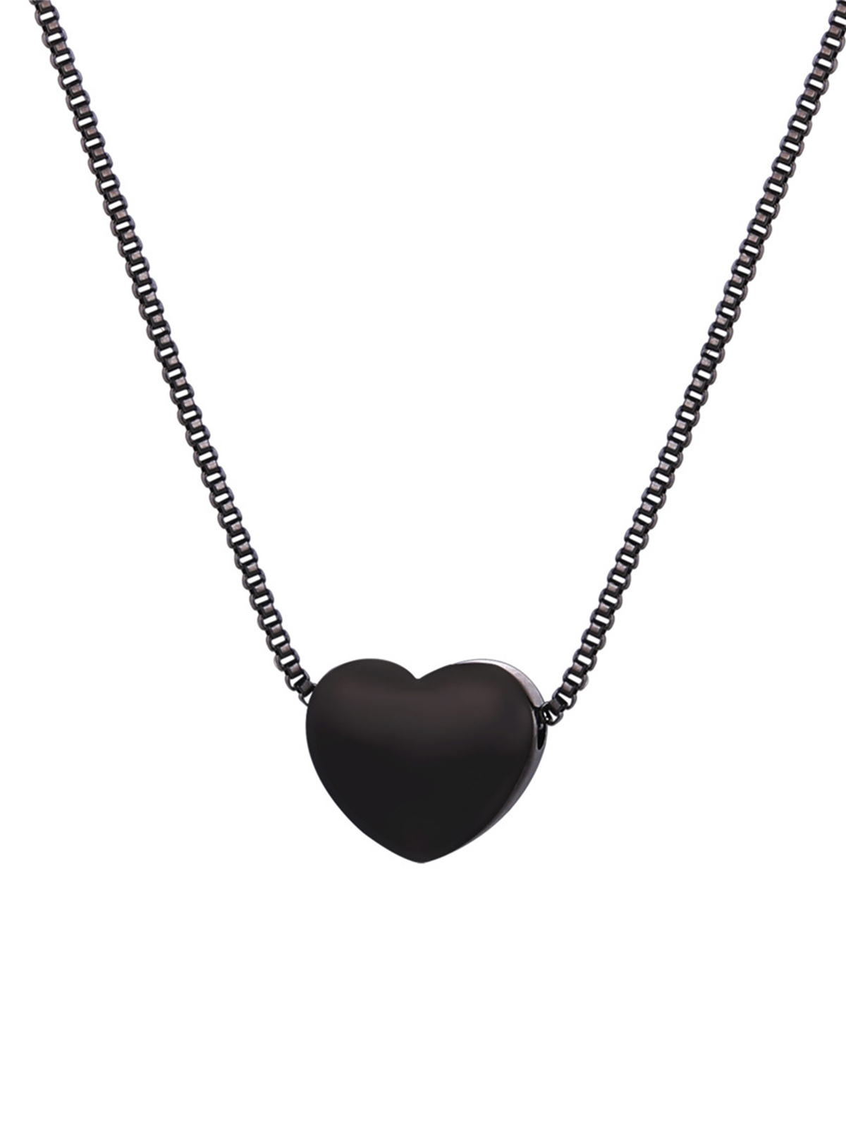 Tiny Heart Pendant Box Chain Necklace in Black Plated