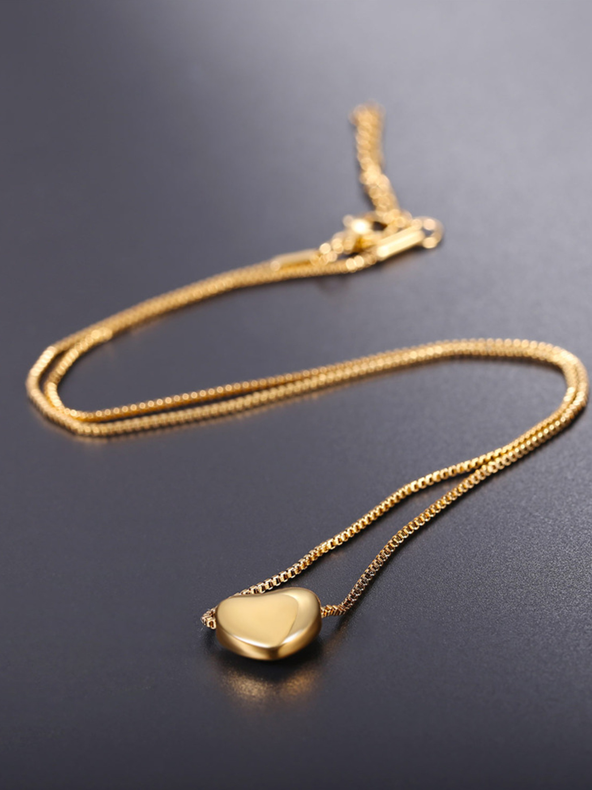 Tiny Heart Pendant Box Chain Necklace in 18K Gold Plated