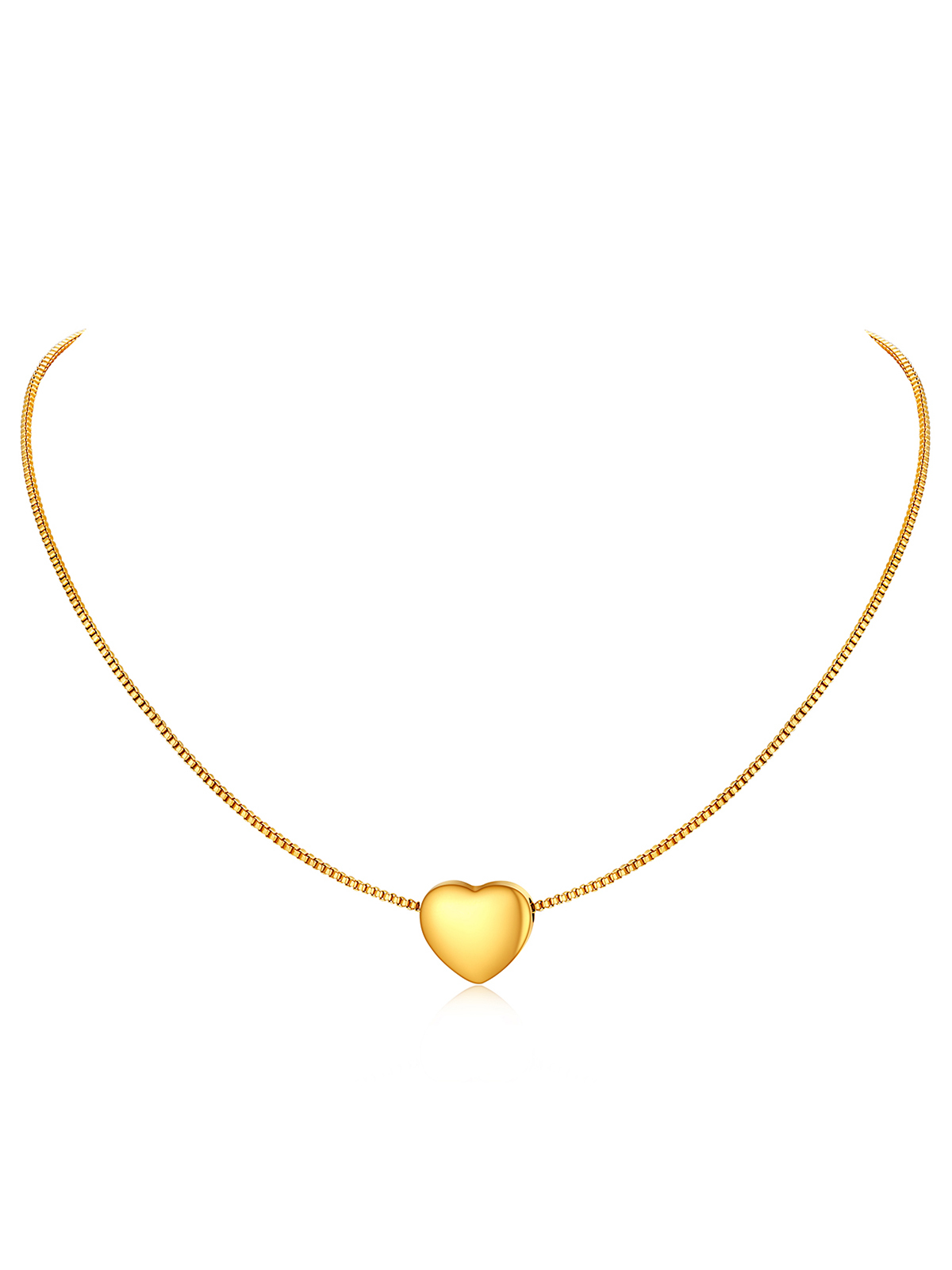 Tiny Heart Pendant Box Chain Necklace in 18K Gold Plated